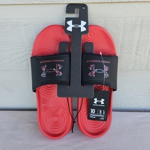 Under Armour Ignite Select GRH Logo Slide Sandal Men SZ 10 Red Black Slip-On